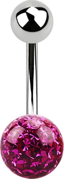 Star Piercing Banane silber mit Kugel und Kristall Kugel fuchsia Epoxy Schutzschicht (Chirurgenstahl 316L, ohne Messing)