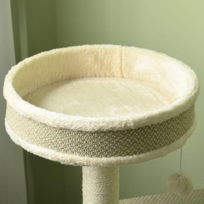 Immagine prodotto Swisshandel24 Tiragraffi da 124 cm con grotta per gatti, cestino, palla da gioco, 2 superfici di appoggio, fino a (124 cm, Marrone+Beige+Bianco)