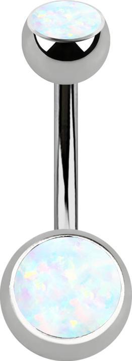 Star Piercing Banane silber mit zwei Kugeln Opal weiss (ohne Messing, Titan G23)