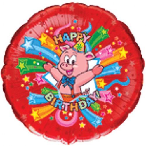 Produktbild Widmann Silberfolienballon rund :Happy Birthday Schwein