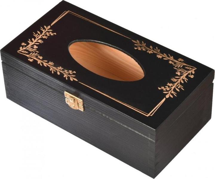 Immagine prodotto Holzecke Scatola porta fazzoletti in legno nero con incisione (25,5 x 13,5 x 9 cm)