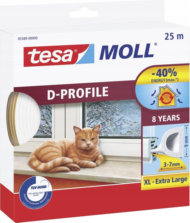 Produktbild tesa Gummiablauf D-Profil 25 m weiss (05389-01) (23 mm)