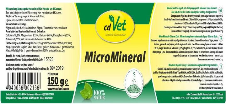 Produktbild cdVet Hunde-Nahrungsergänzung MicroMineral, Hund & Katze, 150 g (Junior, Senior, Adult, 1 Stk., 150 g)