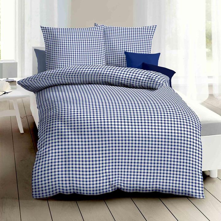 Produktbild Kaeppel Biber Bettwäsche Vichy Karo blau (Bettwäsche Set, 160 x 210 cm, 65 x 100 cm)