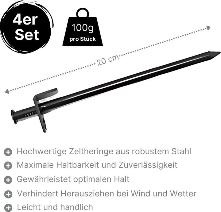 Produktbild Hermex Zeltheringe Stahl Heringe 20cm Zeltnagel Camping Bodennagel 4er Set