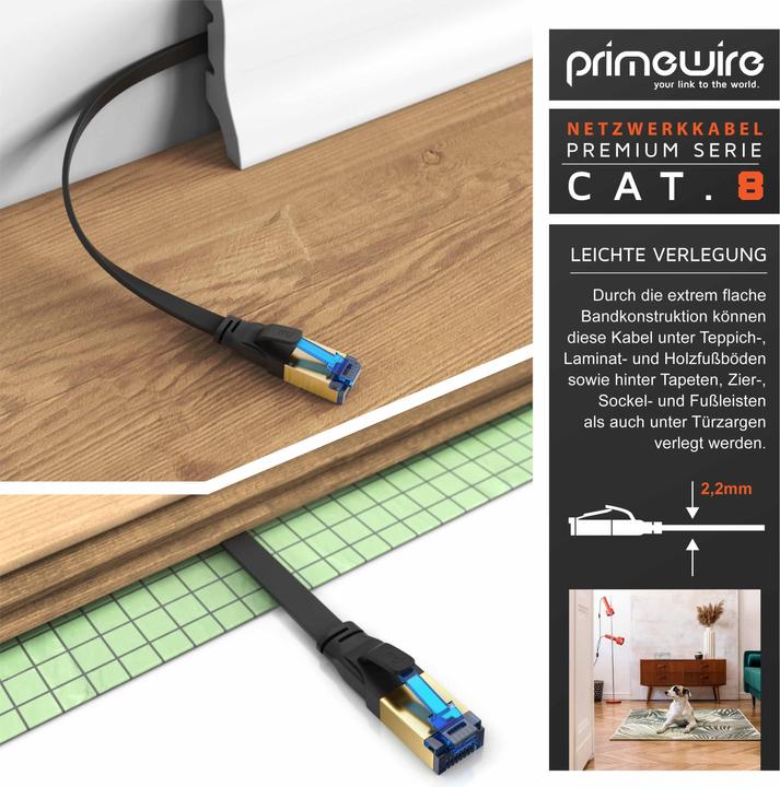 Produktbild Primewire CAT 8.1 Netzwerkkabel Flach - LAN Patchkabel Datenkabel - Flachbandkabel Verlegekabel - Cat 6 Cat 7 (U/FTP, CAT8.1, 2 m)