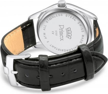 Image du produit Primex Montre Swiss Made - Bracelet Cuir Noir - Cadran Blanc - Etanche 50 M (Montre analogique, 25 mm)