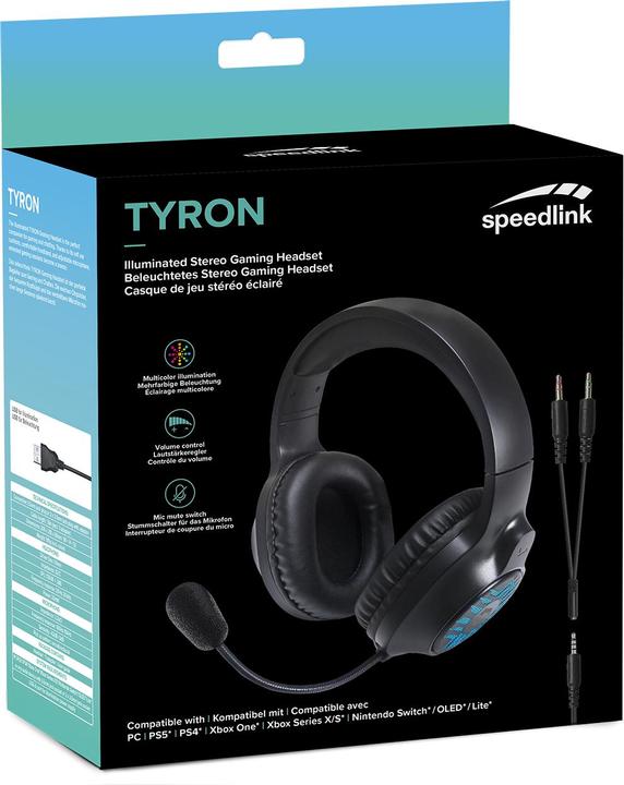 Produktbild Speedlink TYRON RGB Gaming Stereo Headset - for PC/PS5/PS4/Xbox Series X/S/Switch/OLED/Lite, black (Kabelgebunden)