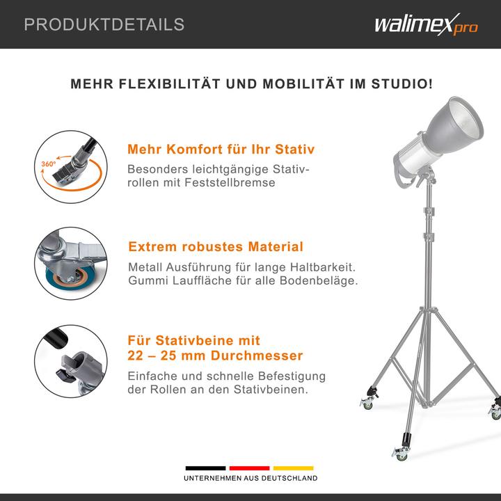 Image du produit Walimex pro pro 23094 Roulettes pour trépied Pro 7525 Lot de 3 75mm (Pieds de trépied)