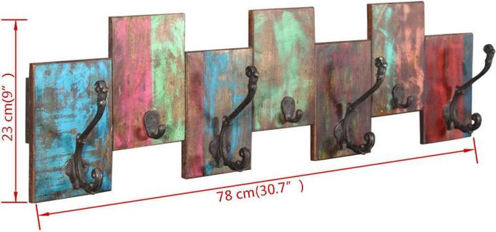 Actual product image VidaXL Wardrobe rail with 7 hooks solid old wood, colour