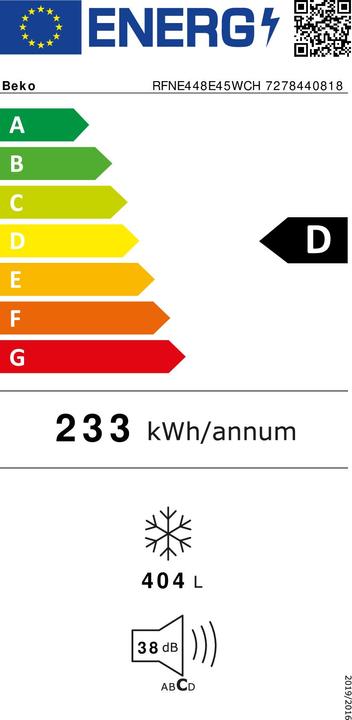 Energy Label Beko RFNE448E45WCH (Stand-alone, 404 l)