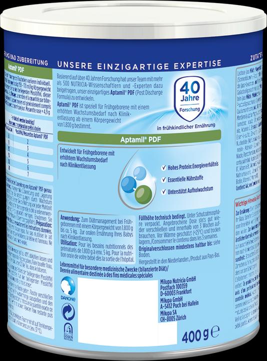 Nährwerte und Zutaten Aptamil PDF Spezialnahrung (400 g, ab Geburt)