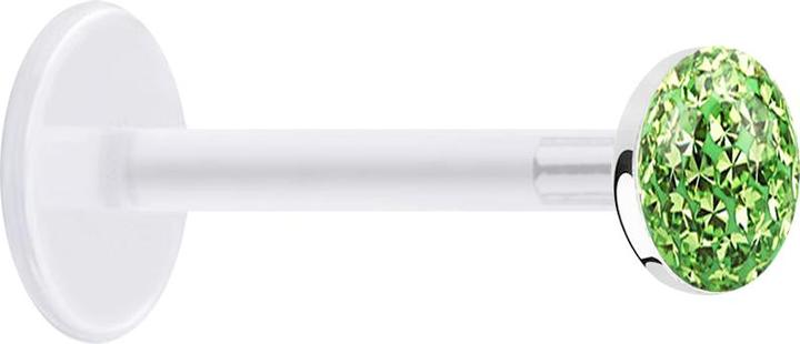 Actual product image Star Piercing Micro Labret transparent with crystal disc light green epoxy protective layer (without brass, Bioflex, 925 sterling silver)