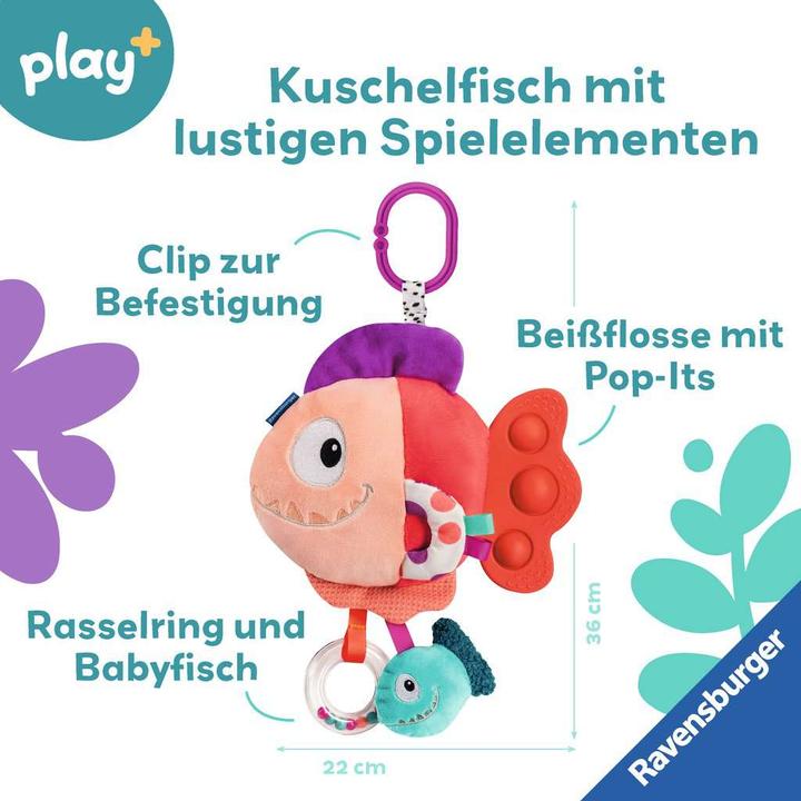 Produktbild Ravensburger 4871 play+ Pop-it Piranha (rot), Kuscheltier mit vielen Spieleffekten, Baby-Spielzeug