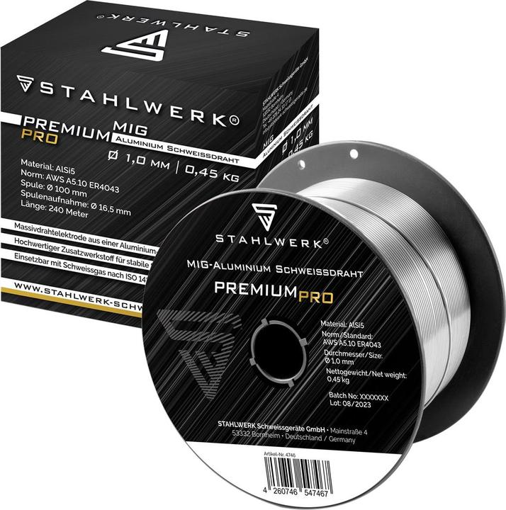 Image du produit Stahlwerk Fil de soudage MIG MAG aluminium ER4043 AlSi5 1.0 mm 0.45 kg bobine de fil