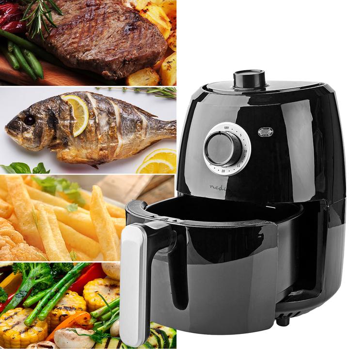 Actual product image Nedis Hot Air Fryer | 2.4 l | Timer: 30 min | Analogue | Aluminium / Black (EU plug)