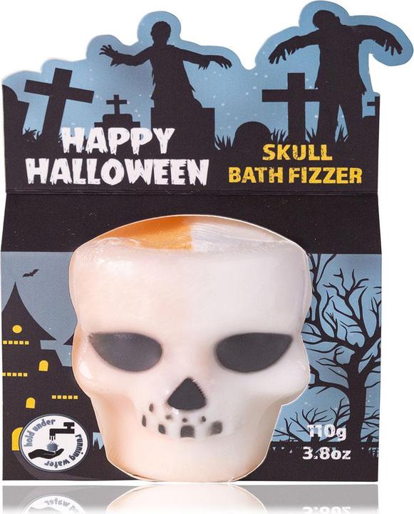 Accentra Badefizzer HAPPY HALLOWEEN in Plastikschale in Totenkopfform, 110g, Duft: Orange, Farbe: schwarz/whi (Badekugeln)