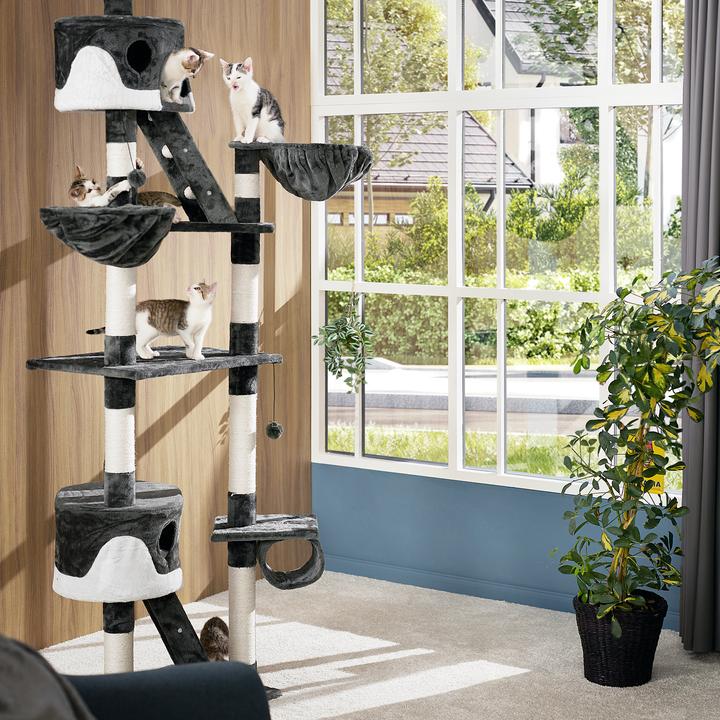 Immagine prodotto tectake Albero del gatto Hansi (260 cm, Bianco, Nero)
