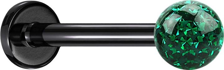 Image du produit Star Piercing Micro Labret noir avec boule de cristal vert couche de protection époxy (Titane G23, sans laiton)
