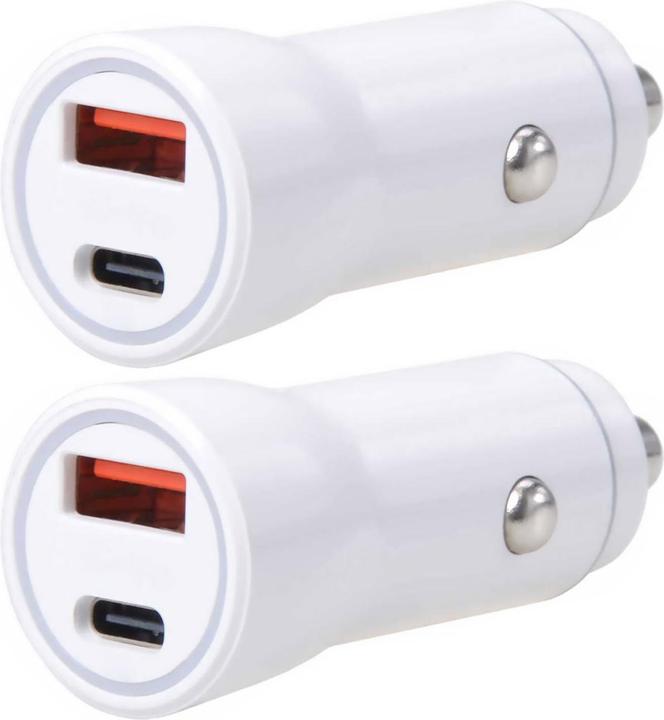 Actual product image Filmer Set of 2 USB car chargers, for USB-A and USB-C, 36 watts, 12/24 volts, white