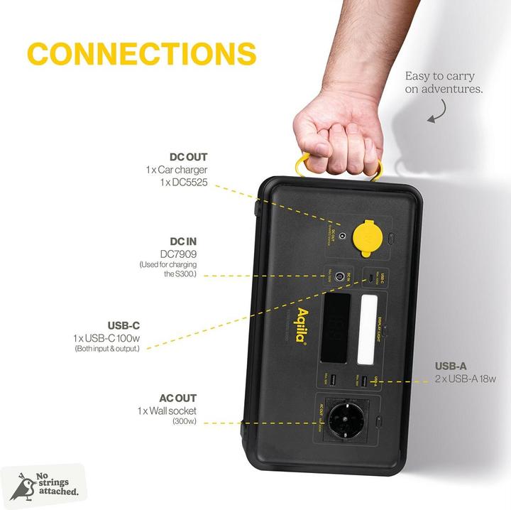 Actual product image Aqiila Powerbird S300 Powerstation LiFePO 4 Black, Yellow (294 Wh, 8.40 kg)