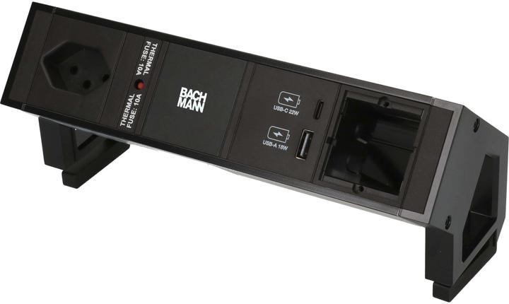 Actual product image Bachmann Desktop power strip DESK 2, 1x T13, 1x USB A/C, 1x Custom (1 x, Type 13, USB-A, USB-C, 0.20 m)