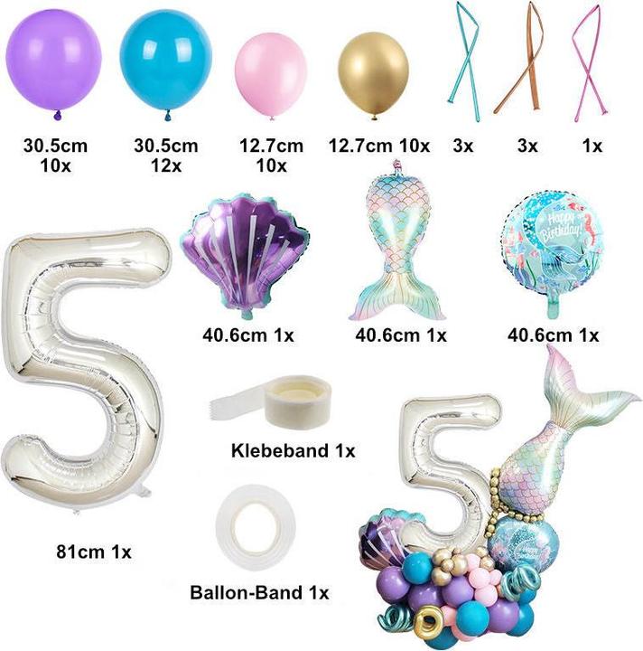Immagine prodotto Hermex Set di palloncini a forma di sirena Set di palloncini di compleanno Numero di sirena