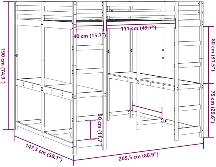 Actual product image VidaXL Loft bed with desk & ladder (140 x 200)