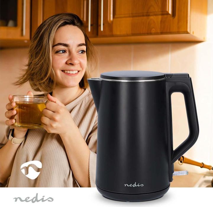 Immagine prodotto Nedis Bollitore | 1,5 l | Plastica | Nero | Ruotabile a 360 gradi | Elemento riscaldante a scomparsa | (1.50 l)