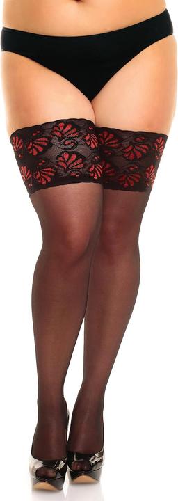 Actual product image Glamory Deluxe 20 stay up stockings, colour black-red, size 44-46 (20 DEN, 44 - 46)