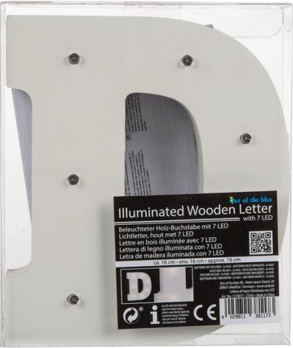 Actual product image Ootb Illuminated wooden letter D, with 7 LEDs, approx. 16 cm
