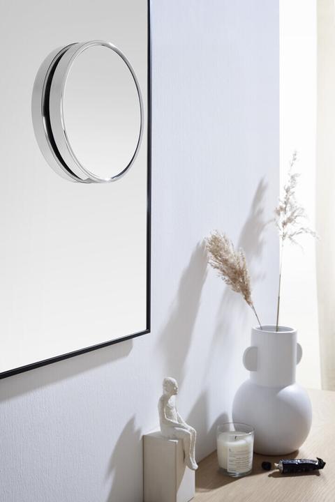 Actual product image Emco pure adhesive mirror, diameter 200 mm, with handle, magnification 7-fold, chrome, 109400136