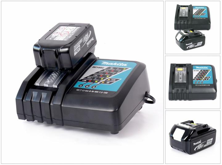 1x Makita DC18RC charger, 1x Makita BL1840B 4.0 Ah battery