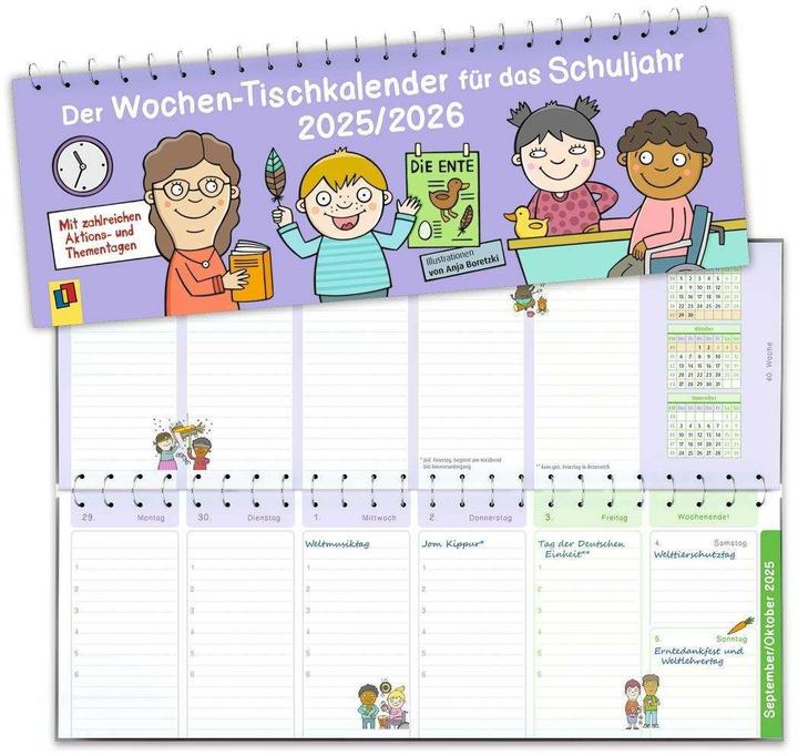 Der Wochen-Tischkalender für das Schuljahr 2025/2026 (Deutsch)
