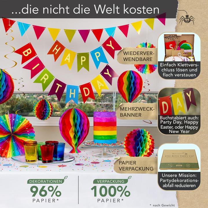 Image du produit Itsy Bitsy Party Co Décoration d'anniversaire réutilisable "Arc-en-ciel