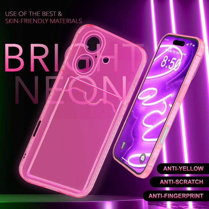 Immagine prodotto Nalia Portacarte trasparente in silicone trasparente al neon (Apple iPhone 16)