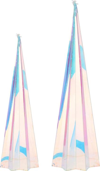 H & S Collection Rainbow pyramid with star-shaped base, with micro LED lights, 2 sizes, set of 2