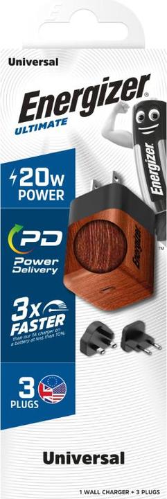 Immagine prodotto Energizer Caricabatterie Power Delivery - 20 W - EU/UK/US, Look in legno (20 W)