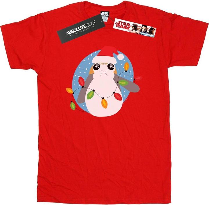 Actual product image Star Wars Mens The Last Jedi Porg Christmas Lights T-Shirt (L)