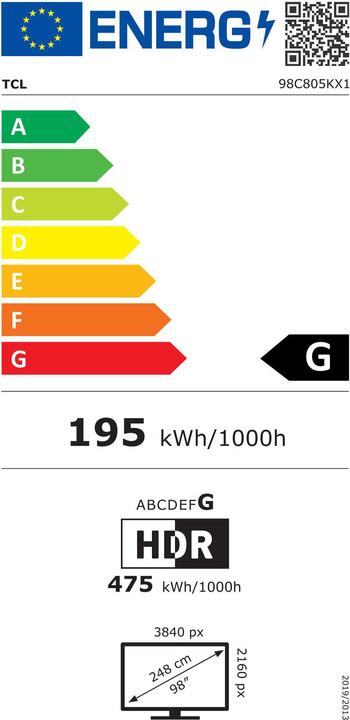 Etichetta energetica TCL 98C805 (98", Mini-LED, 4K, 2023)