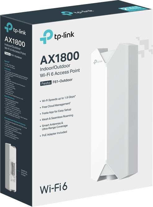 Immagine prodotto TP-Link Festa F61 Access Point AX1800 WiFi 6, gestione cloud gratuita, 802.3af/at PoE o 48V p (1201 Mbit/s)