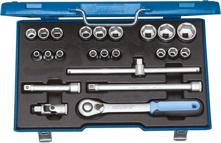 Gedore 19 EMU-20 Steckschlüssel-Satz 1/2", 23-teilig, 6-kant, 8-32 mm (32 mm, 20 mm, 19 mm, 27 mm, 21 mm, 14 mm, 29 mm, 18 mm, 11 mm, 12 mm, 23 mm, 26 mm, 22 mm, 15 mm, 25 mm, 13 mm, 16 mm, 24 mm, 31 mm, 8 mm, 10 mm, 30 mm, 17 mm, 28 mm, 9 mm)