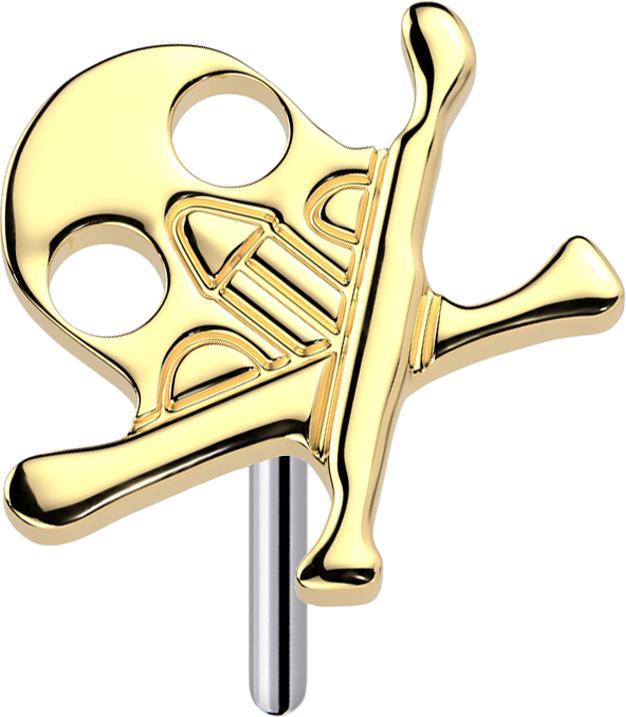 Star Piercing Threadless Totenkopf mit gekreuzten Knochen vergoldet (ohne Messing, Titan G23)