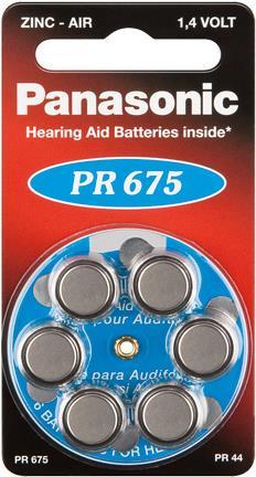 Produktbild Panasonic PR 675 Hörgerätezellen Zinc Air 6er Rad (6 Stk., PR44, 605 mAh)