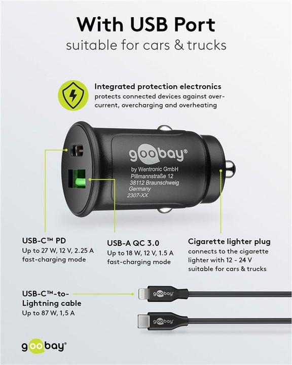 Produktbild Goobay Dual-USB Auto-Schnellladeset USB-C 27 W