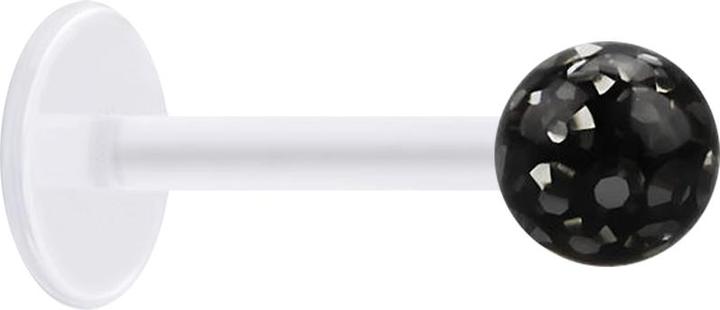 Star Piercing Micro Labret transparent mit Kristallkugel schwarz und Epoxy Schutzschicht (ohne Messing, Chirurgenstahl 316L, Bioflex)