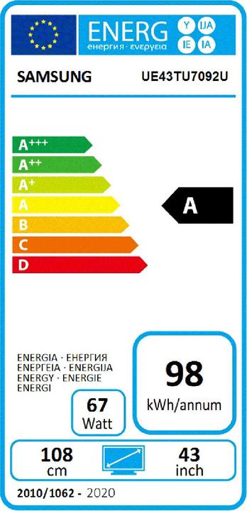Energy Label Samsung UE43TU7092U (43", LED, 4K)
