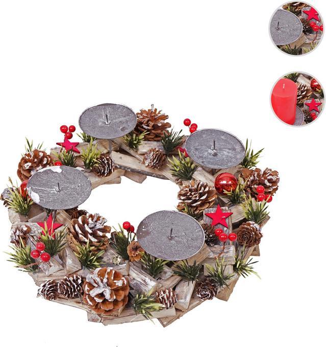 Image du produit Swisshandel24 Couronne de l'Avent, décoration de Noël Arrangement de Noël, bois rond ø 33cm - sans bougies