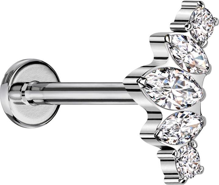 Image du produit Star Piercing Micro Labret femelle argenté trois ovales et deux cristaux ronds argentés (sans laiton, Titane G23)