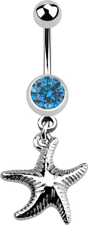 Image du produit Star Piercing Banane silber mit Anhänger Seestern hellblau (sans laiton, Acier chirurgical 316L)